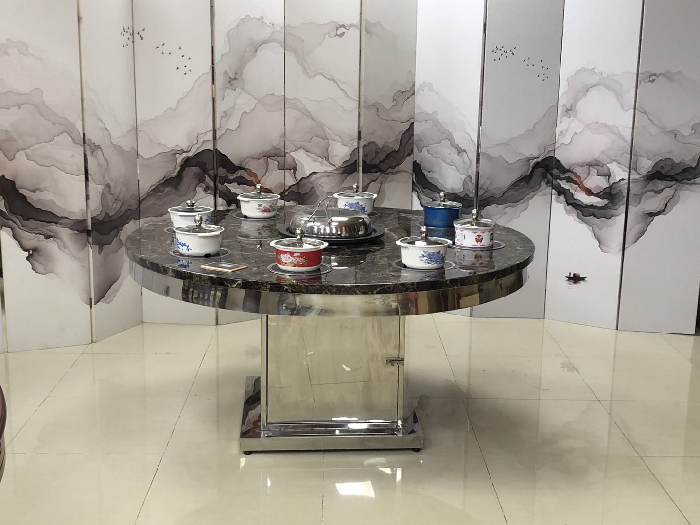 電動(dòng)蒸汽火鍋?zhàn)?大理石不銹鋼桌